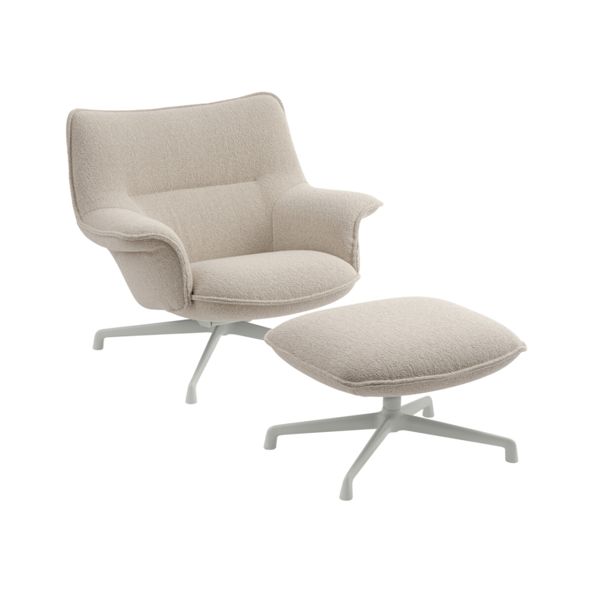 Muuto Doze Lounge Chair Low är tillverkad av en stomme i stål eller aluminium och stoppning io skum och vadd